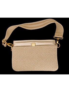 Think Royln Crossbody Bag Natural Woven Raffia Striped Webbing Strap Life on Fly